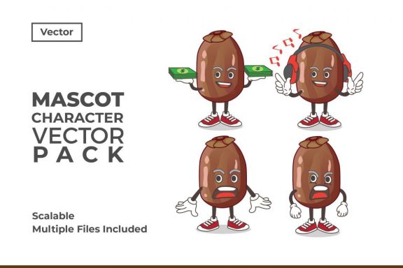 Date Palm Fruit Mascot & Sticker Character Vector Pack 