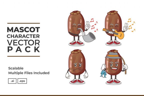 Date Palm Fruit Mascot & Sticker Character Vector Pack 