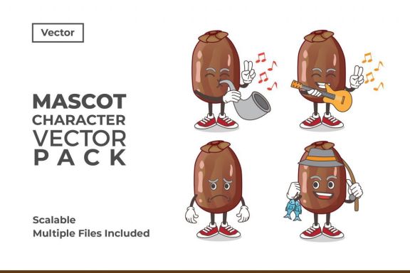 Date Palm Fruit Mascot & Sticker Character Vector Pack 