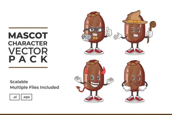 Date Palm Fruit Mascot & Sticker Character Vector Pack 