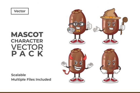 Date Palm Fruit Mascot & Sticker Character Vector Pack 