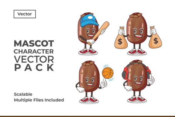 Date Palm Fruit Mascot & Sticker Character Vector Pack 