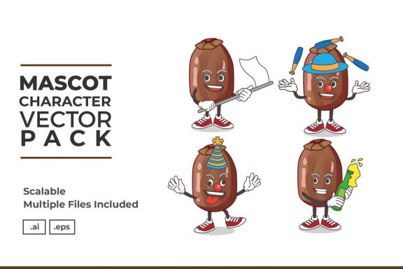 Date Palm Fruit Mascot & Sticker Character Vector Pack 