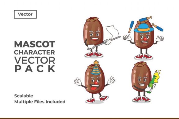 Date Palm Fruit Mascot & Sticker Character Vector Pack 