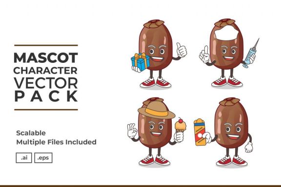 Date Palm Fruit Mascot & Sticker Character Vector Pack 