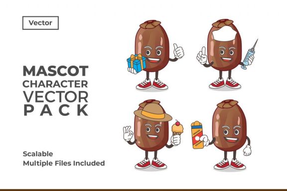 Date Palm Fruit Mascot & Sticker Character Vector Pack 
