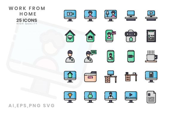 Icon Work From Home Line Color