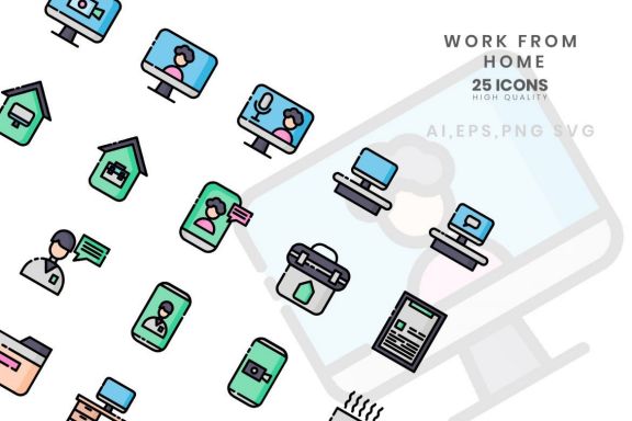 Icon Work From Home Line Color