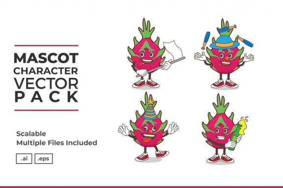 Dragon Fruit Mascot & Sticker Character Vector Pack 