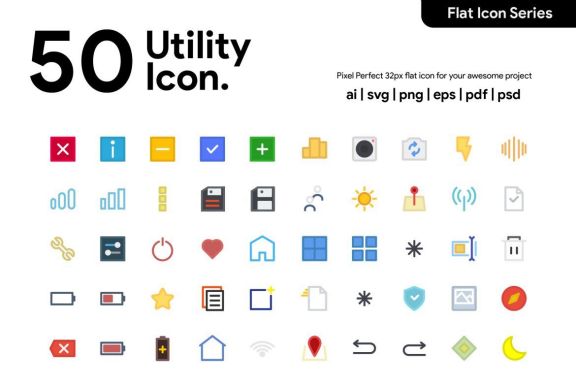 50 Utility Icon Flat