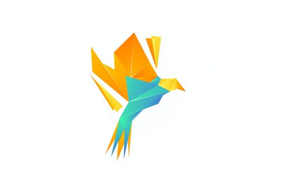 Geometric bird yellow blue gradient logo design