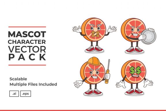 Grapefruit Mascot & Sticker Character Vector Pack 