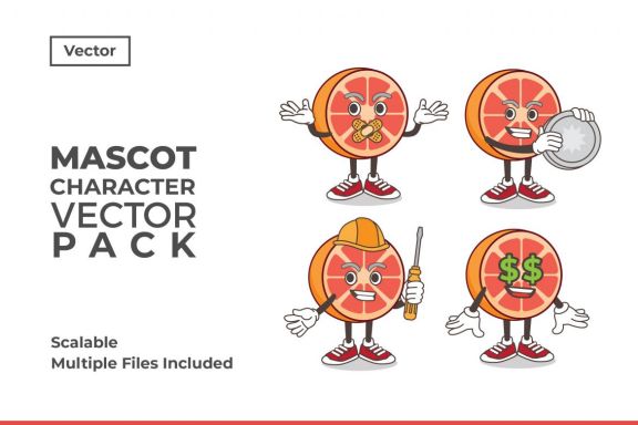 Grapefruit Mascot & Sticker Character Vector Pack 