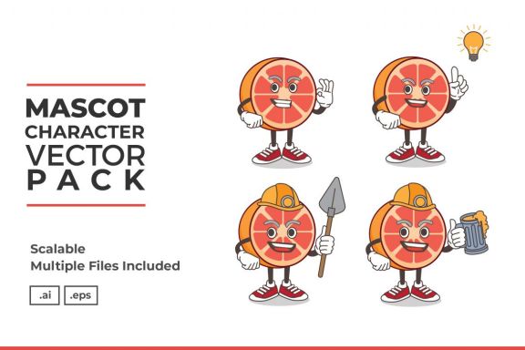 Grapefruit Mascot & Sticker Character Vector Pack 