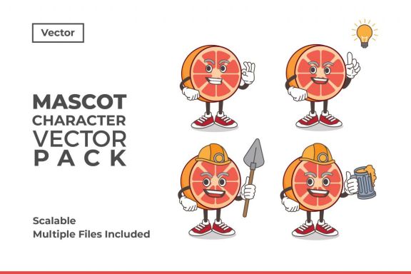 Grapefruit Mascot & Sticker Character Vector Pack 