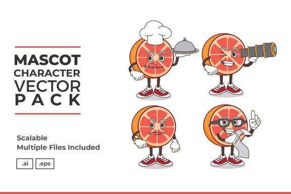 Grapefruit Mascot & Sticker Character Vector Pack 