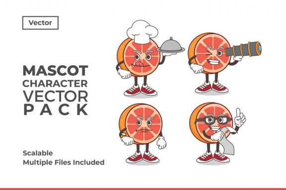 Grapefruit Mascot & Sticker Character Vector Pack 