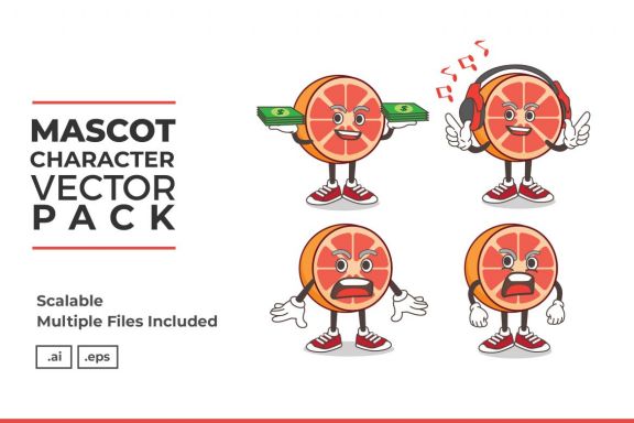 Grapefruit Mascot & Sticker Character Vector Pack 