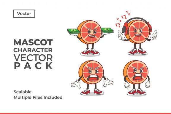 Grapefruit Mascot & Sticker Character Vector Pack 