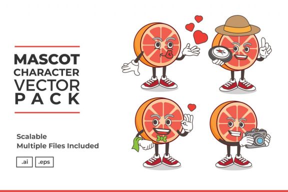 Grapefruit Mascot & Sticker Character Vector Pack 