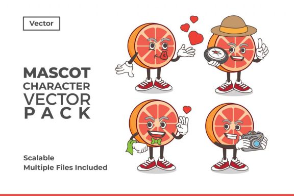 Grapefruit Mascot & Sticker Character Vector Pack 