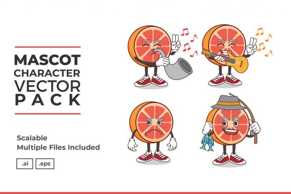 Grapefruit Mascot & Sticker Character Vector Pack 