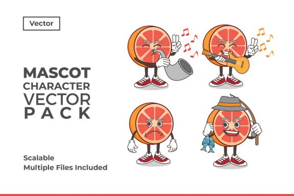 Grapefruit Mascot & Sticker Character Vector Pack 
