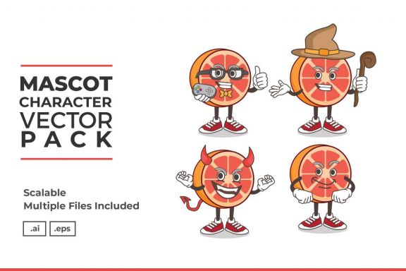 Grapefruit Mascot & Sticker Character Vector Pack 