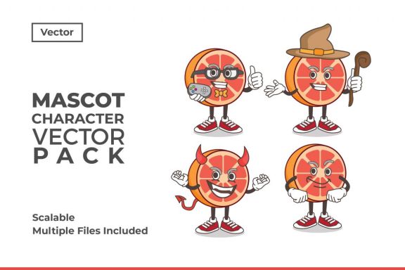 Grapefruit Mascot & Sticker Character Vector Pack 