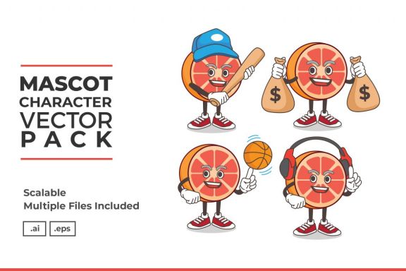 Grapefruit Mascot & Sticker Character Vector Pack 