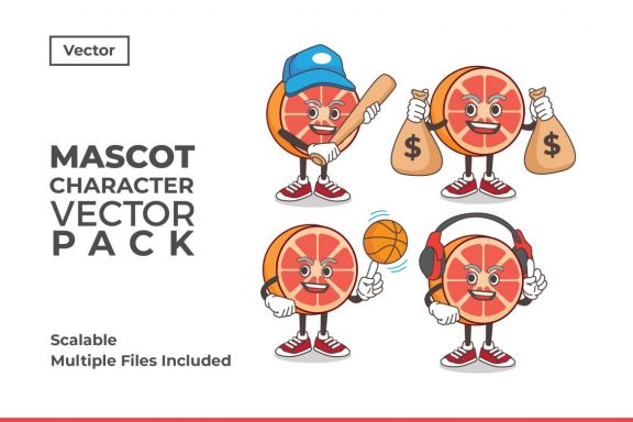 Grapefruit Mascot & Sticker Character Vector Pack 