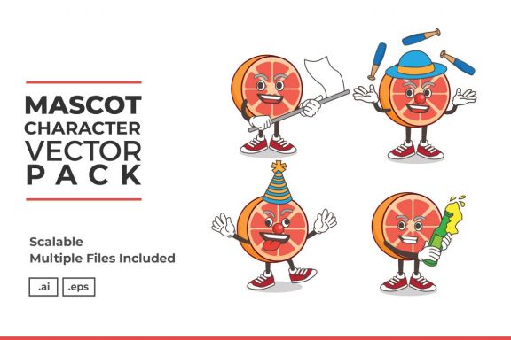 Grapefruit Mascot & Sticker Character Vector Pack 