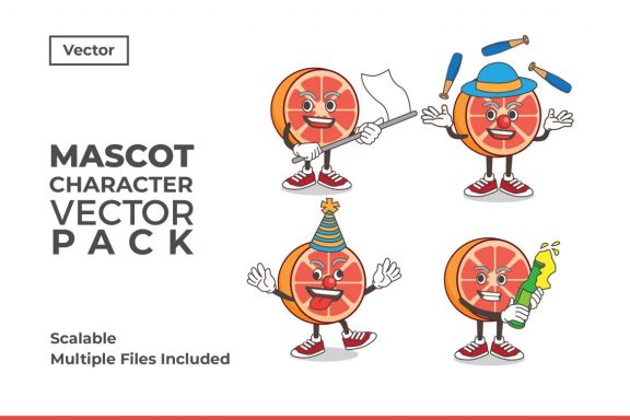 Grapefruit Mascot & Sticker Character Vector Pack 