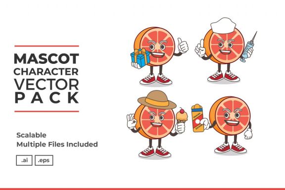 Grapefruit Mascot & Sticker Character Vector Pack 