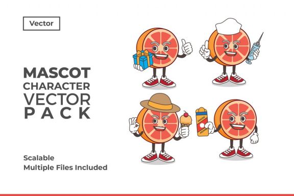 Grapefruit Mascot & Sticker Character Vector Pack 