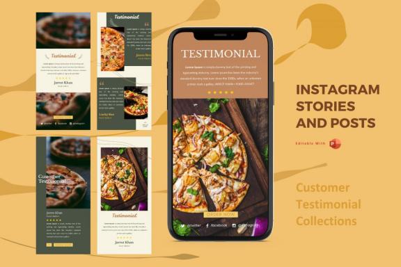 Instagram stories and posts powerpoint template - testimonial collection