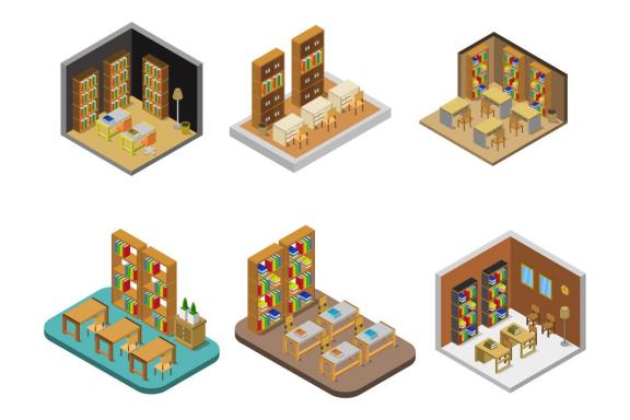 6 isometric interior set - Library 3