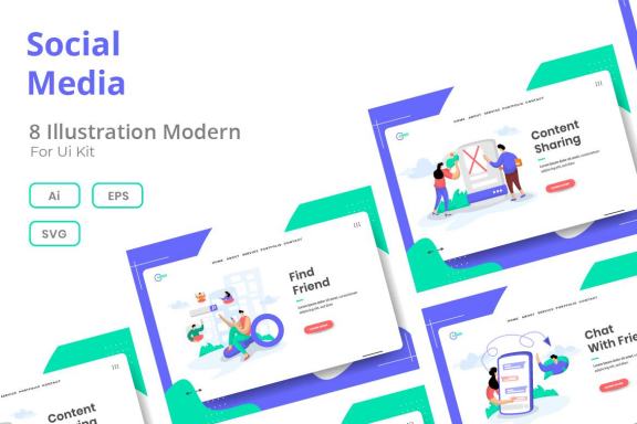 Social Media set Illustration