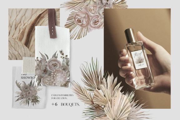 Dried palms, flowers and leaves - watercolor set
