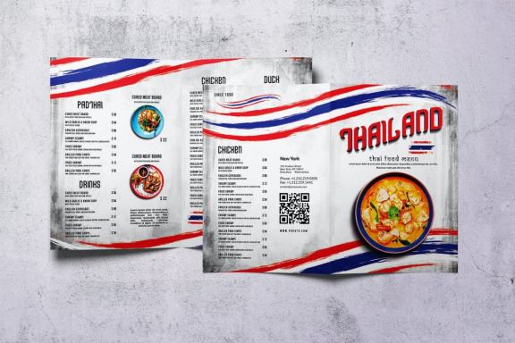 Thai Cuisine Food Menu Bifold A4 & US Letter