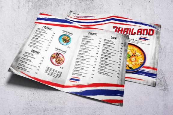 Thai Cuisine Food Menu Bifold A4 & US Letter