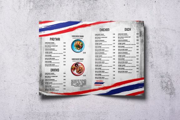 Thai Cuisine Food Menu Bifold A4 & US Letter