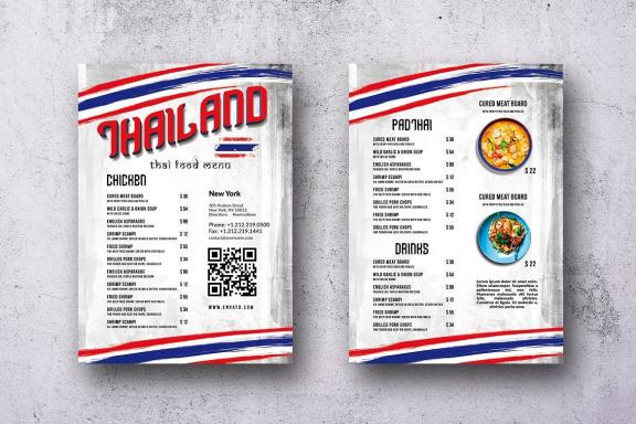 Thai Cuisine Single Page A4 & US Letter Food Menu