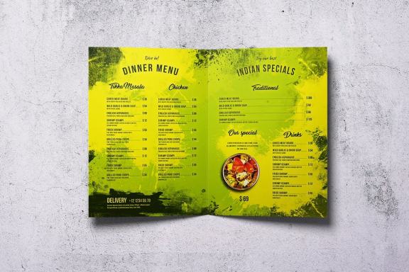Indian Cuisine Bifold A4 & US Letter Food Menu