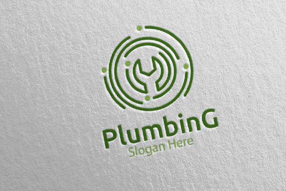 Wrench Plumbing Logo with Water and Fix Home Concept 76