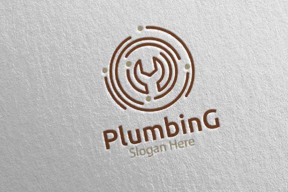 Wrench Plumbing Logo with Water and Fix Home Concept 76
