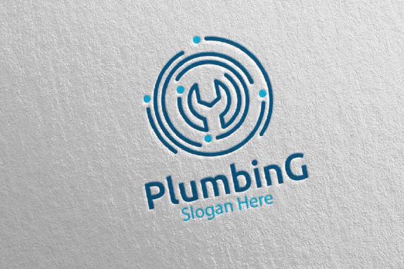 Wrench Plumbing Logo with Water and Fix Home Concept 76