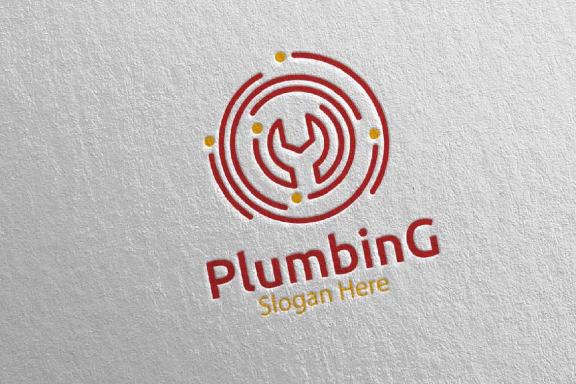 Wrench Plumbing Logo with Water and Fix Home Concept 76