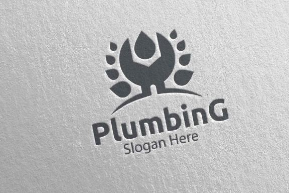 Wrench Plumbing Logo with Water and Fix Home Concept 77