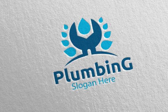 Wrench Plumbing Logo with Water and Fix Home Concept 77